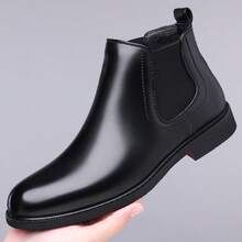 Men's Chelsea Boots, Casual Vintage Fashion Black Boots Slip On Vintage British Style All-Match Short Boots,New High-Top Motorcycle Boots, Versatile Casual Shoes, Korean Style, British Fashion Leather Shoes,Four Seasons - 黑色 - 查看 8