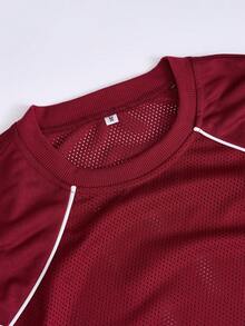 Men's Spring And Summer American-Style T-Shirt, Breathable Mesh, Wine Red, Short Sleeves, Contrast Color Line Design, Suitable For Daily Sports, Leisure, Fitness And Multi-Scene Wearing. - Red - View 4