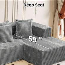132''U-Shape Modular Sectional Couch Sofa, Boneless Sectional Couch Compressed Corduroy, Modern Sleeper Sofa For Living Room, Space-Efficient Design Convertible Corduroy Sectional Couch(3 Packages Shipping) - 淺灰色 - 查看 7