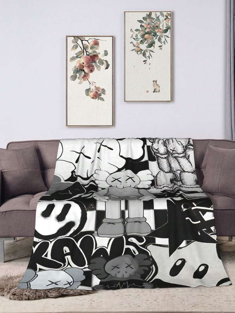 Kawss Kawaii Kaw Blanket Anime Snuggle Blanket - Ultra Soft Flannel Throw, The Perfect Gift For Fans For Christmas & Birthday, For Home Use, Camping And Travel Adventures - 黑色 - 查看 1