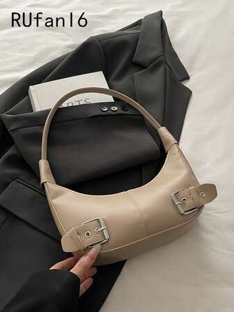 1pc Women's Retro Merlot Distressed Leather Motorcycle Bag With Rivet, Buckle, Ruched Cloud Decor, Shoulder/Armpit Bag For Work, Date, Party, Street & Japanese Bag For Women