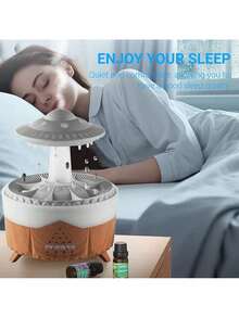 Humidificador de luz nocturna de nubes de lluvia, aromaterapia con gotas de lluvia y difusor de aceite esencial de lámparas LED de 7 colores - Blanco - Ver 4
