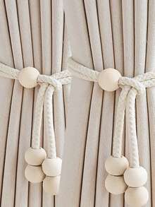 1 cái/2 cái Dây buộc rèm cửa sổ phong cách Bohemian có hạt gỗ, trang trí nhà cửa thích hợp cho phòng khách, phòng ngủ, nhà bếp - Màu be - Xem 6