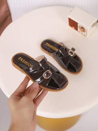 1 Pair Girls' Sandals, New Bowknot Princess Shoes, Elastic Band Design, Soft Bottom Casual Girls' Beach Shoes, Suitable For Summer Wear