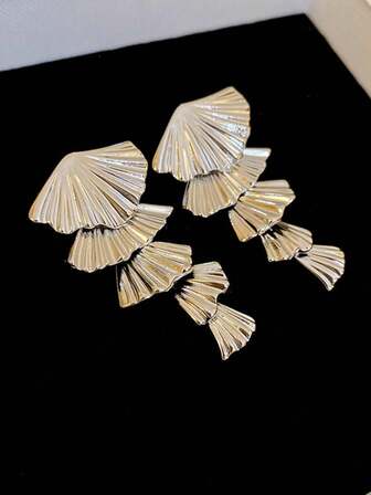 Set de 2 piezas de pendientes con forma de media luna de metal en tono minimalista, pendientes elegantes con estilo oceánico y diseño único para mujeres