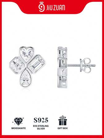 925 纯银莫桑石耳环，独特设计，防过敏，适合女性，情人节、母亲节、婚礼、订婚、求婚、生日、周年纪念礼物，防氧化包装