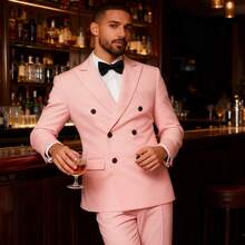 Men Suits 2 Piece Double Breasted Tuxedo Colored Formal Suits For Men - 粉色 - 查看 14