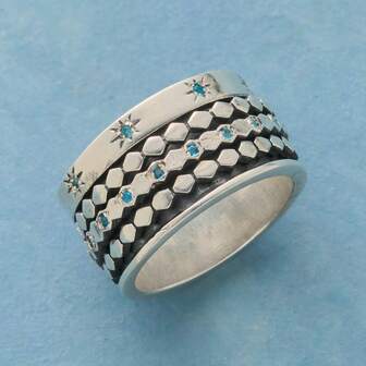 1pc Elegant Vintage Bohemian Style Women's Wide Band Ring, Silver-Tone Synthetic Cubic Zirconia Accents, Ideal Christmas, Valentine's Day Gift For Her