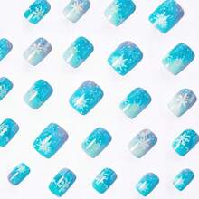 Medium-Length Blue And White Christmas 24-Piece Snowflake Glitter Patch Nail Art, Reusable And Detachable False Nails, Suitable For Daily Wear Or Parties - Màu xanh lam - Xem 5