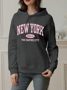 1 pezzo Felpa con cappuccio casual stampata per ragazze, morbida felpa con cappuccio adatta per studenti, autunno/inverno