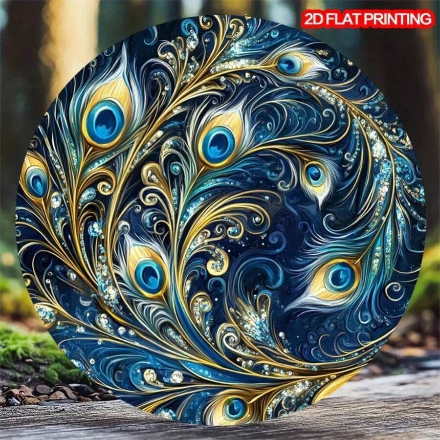 CIF BUY 1PC 2D Flat Vintage Peacock Feather Decor - Intricate Blue Design | Ideal For Home, Garden, Yard, Living Room | Christmas - 白色 - 查看 1