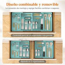 Lifewit Grandes Organizador Cuberteros para Cajon Extensible al 36 Pulgadas de Ancho BPA Free Bandeja Vajilla de Cocina Tabletas Separador de Plástico para Cuchillo/Cuchara/Tenedor Turquesa - Turquesa - Ver 4