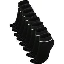 4 Pair Women Toe Socks Striped Cotton Crew Socks With Toes Separated Women Men Athletic Running - Black - View 2