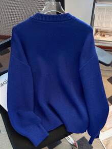 Pull ample en tricot à col rond, manches longues, couleur unie. Écharpe rayée contrastée de style casual marin pour l'automne/hiver