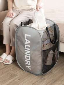 1个大号布艺收纳篮，可折叠洗衣篮，带可伸缩晾衣架，适合宿舍和家庭使用 - 渐变灰，72升容量，非常适合存放衣物、床上用品、搬家用品、酒店洗衣篮、返校和节日用品。