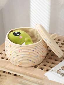 1pc/2pcs Dotted Rope Woven Storage Basket With Lid, Desktop Organizer Box, Key And Miscellaneous Items Storage Box, Home Decor - Multicolor - View 6