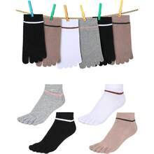 4 Pair Women Toe Socks Striped Cotton Crew Socks With Toes Separated Women Men Athletic Running - Black, White, Grey, Khaki - View 8