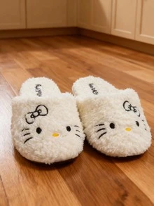 SANRIO 3双装三丽鸥酷洛米、凯蒂猫和肉桂狗女童可爱保暖防滑平底毛绒拖鞋，适合冬季室内穿着，三丽鸥鞋，毛绒拖鞋 - 白色 - 查看 4