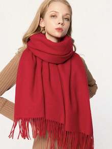Thick Long Shawl/Blanket, 280g - Red - View 5
