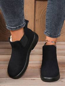 Women's Winter Warm Thermal Lined Shoes, Comfortable Mom Shoes, Flat Versatile Ankle Boots Snow Boots - Black - View 4