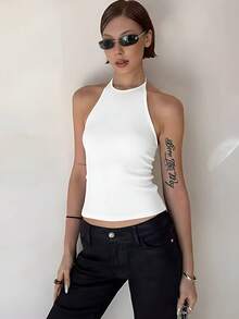 Sexy Backless Tight Spaghetti Strap Camisole Top, Slim Fit Layering Top For Women, Autumn/Winter - White - View 5