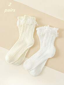 1 双/2 双/3 双/4 双/5 双女式蕾丝边网眼中筒袜，可爱时尚，四季皆宜，COS 风格，秋季