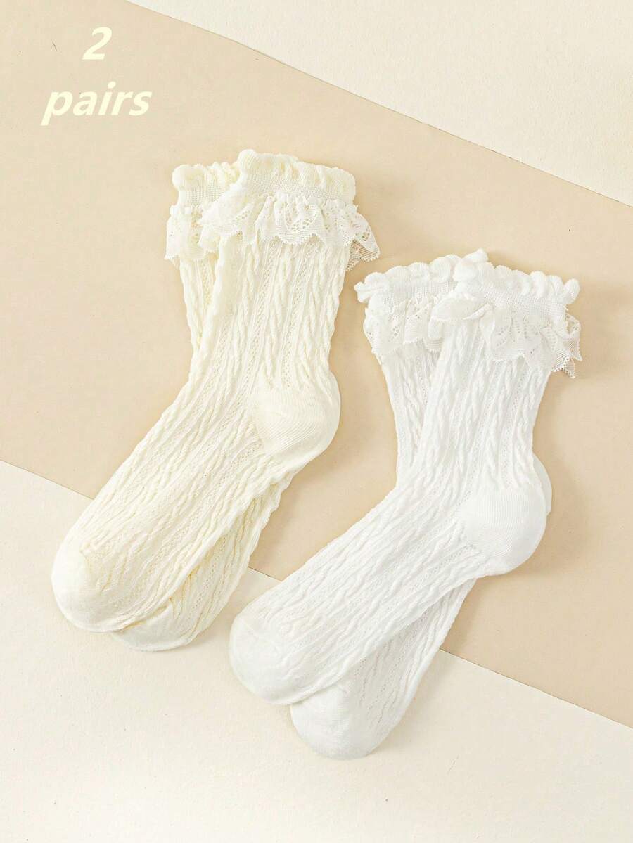 1 双/2 双/3 双/4 双/5 双女式蕾丝边网眼中筒袜，可爱时尚，四季皆宜，COS 风格，秋季