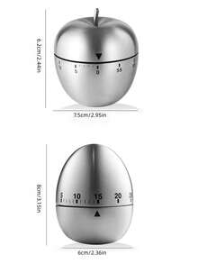 1pc Stainless Steel Apple/Egg Shaped Kitchen Timer, Loud Alarm, Battery-Free, Mechanical Egg/Apple Design Timer, 60-Minute Cooking Timer, Tabletop Baking Timer, Cute Shape Kitchen Timer For Cooking, Learning, Baking, Piano Practice