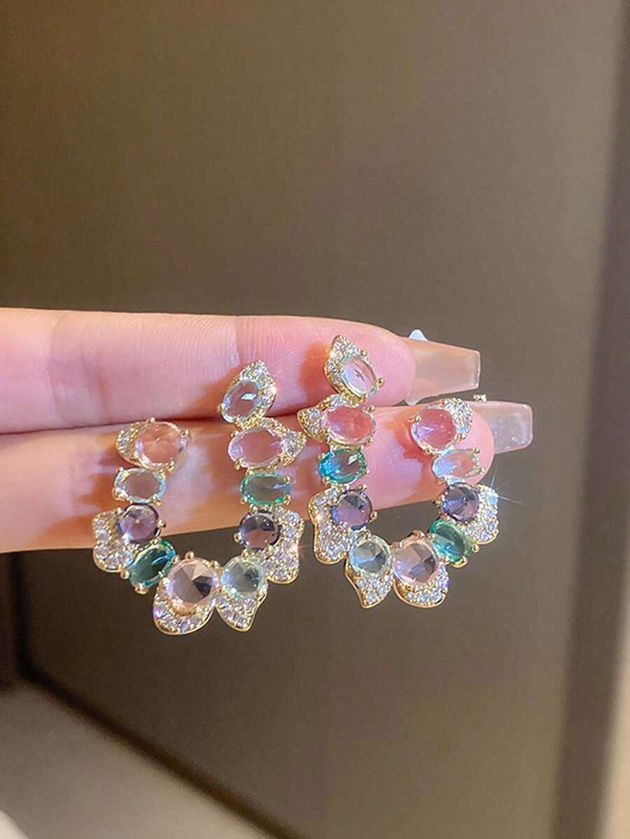 Andkiss Cubic Zirconia Decor Stud Earrings - 彩色 - 查看 1