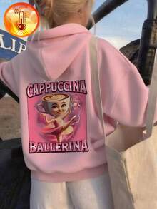 1 szt. Dziewczęca bluza z kapturem i nadrukiem, ciepła, termiczna podszewka, długi rękaw, odzież młodzieżowa na jesień/zimę - zabawna i kolorowa bluza z kapturem, która pobudza wyobraźnię każdego dziecka