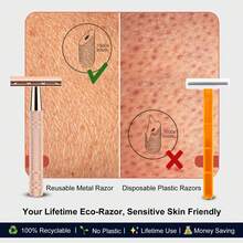 Rose Gold Double-Edge Razor With 10 Blades, Unisex, And Reusable For Home And Travel.