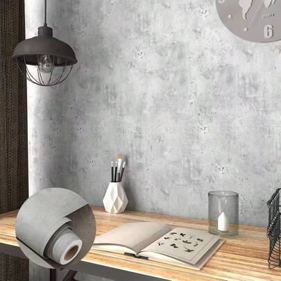 1 Roll Of Concrete Texture Matte Finish Vinyl Wallpaper/Wallpaper Peel And Stick/Suaitable For Rental Houses/Bedroom Living Room Personalized Decoration Wallpaper/Home Decor/Waterproof Removable/Washable/Industrial Style Wallpaper