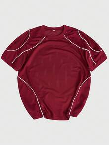 Men's Spring And Summer American-Style T-Shirt, Breathable Mesh, Wine Red, Short Sleeves, Contrast Color Line Design, Suitable For Daily Sports, Leisure, Fitness And Multi-Scene Wearing. - Red - View 2