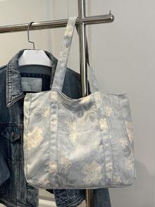Nueva bolsa de tote de gran capacidad con estampado floral casual, adecuada para uso diario, trabajo, ocio, citas, regalo, mochila de estudiante universitaria de mujer