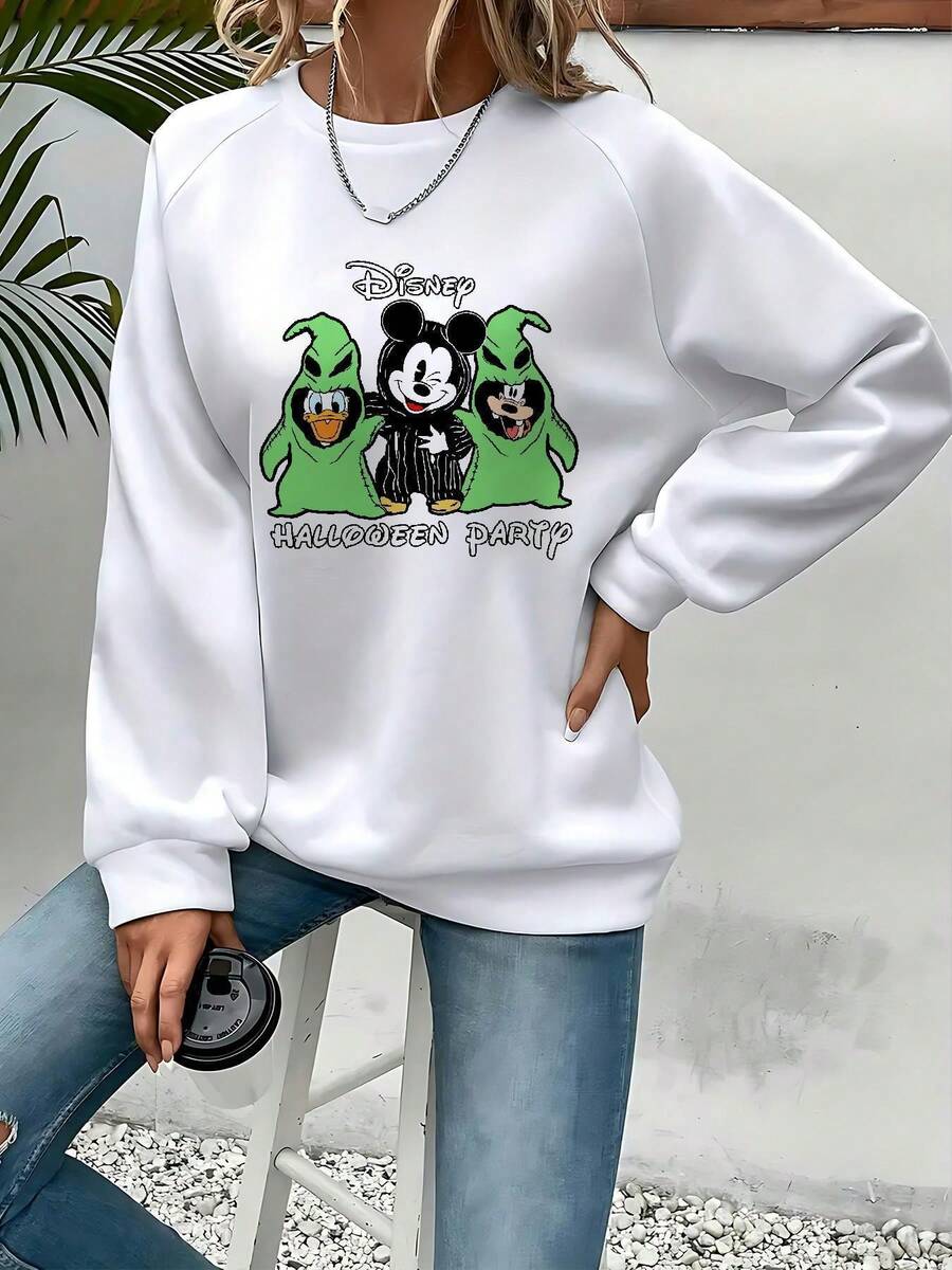 Women's Nightmare Before Christmas Sweatshirt - Long Sleeve Crewneck Pullover With  & Sally Graphic, Cozy Fall Winter Casual Sweater For Halloween & Casual Attire, Machine Washable (Officially Licensed), Minimalist Design For Working, Shopping, Exercising At Home, Playful Cartoon Print, Soft Comfortable Fabric, Relaxed Fit, Autumn/Winter Season, Brand - White - View 1