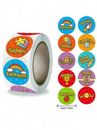 500pcs/Roll Round Motivational Stickers, Stationery Stickers, Sealing Labels, Suitable For Assignment Rewards, Creative Pasting Cute Stickers