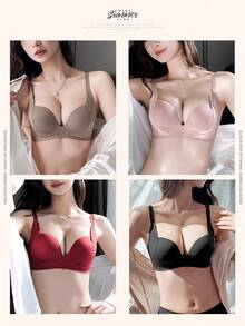 Ultra-Thick 6cm Bra, Sexy, Wireless, Push-Up, Cleavage-Enhancing, Women's Underwear, Innerwear, Bra, Sexy Bra, Push-Up Bra, AB Cup Bra, Comfortable Underwear, Victory Bra, Thin Top And Thick Bottom Cup, Thick Breast Pad - màu đen - Xem 2