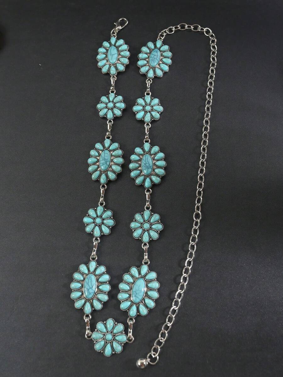 椭圆形绿松石优雅女士时尚腰链 - 多色 - 查看 1