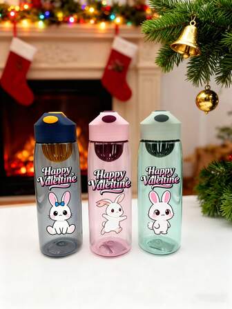 1PC This Adorable Bunny-Shaped Sports Water Bottle Is Perfect For Everyday Life, Home, Work, Gym, Camping, And More. Lightweight And Portable, It's An Ideal Gift For Friends And Family, Especially For Valentine's Day, Christmas, And Holiday Parties. (Due To Hand-Printing, The Size, Color, And Placement Of The Design May Vary Slightly.)
