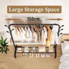 Perchero Resistente 125x43x154cm, Perchero Burro Metálico, Perchero Autoportante De Pie, Estante De Ropa De Dormitorio Multifuncional, Vestidores Armarios Abiertos, Carga Máxima 50kg - Negro - Ver 3