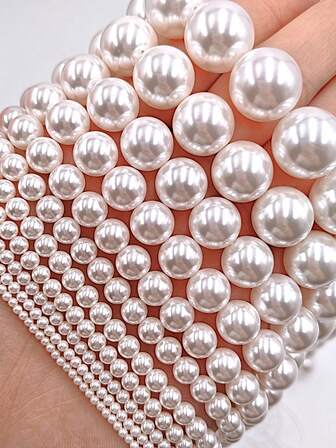 2毫米-16毫米白色珍珠珠，适用于珠宝制作，DIY手链、项链、耳环等，珍珠质地圆润，不易刮花，无瑕疵，不褪色，16英寸/串