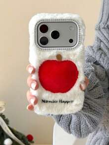 Bling Rhinestone Fluffy Red Apple Christmas Gifts Phone Case, Fashionable Exclusive Design Protective Cover For IPhone 17/17 Pro Max/16/15/14/13