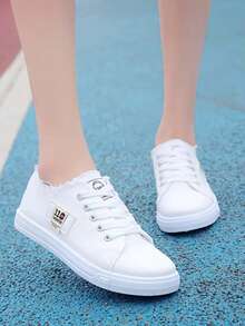 Zapatos Planos y Cómodos para Mujeres, Lona, Blancos, Casuales, a la Moda, para Estudiantes, Primavera - Blanco - Ver 11