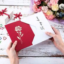 1pc 3D Romantic Rose Greeting Card, Creative Wedding Invitation, Valentine's Day Card - Single Piece - View 3