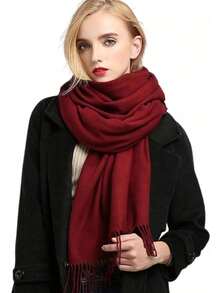 Thick Long Shawl/Blanket, 280g - Burgundy - View 6