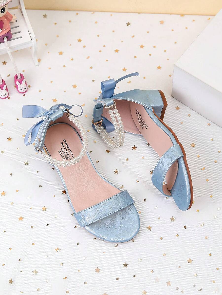 Summer New Arrival Printed Fabric Strap Girls High Heel Sandals, Girls' High Heel Dance Shoes For Student Performance And Daily Activities, Wedding Shoes - Blue - View 1