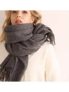 Thick Long Shawl/Blanket, 280g - Dark Grey - View 3