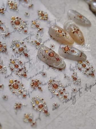 1 pieza Pegatinas de uñas doradas, nuevas pegatinas de uñas de estilo chino, pegatinas decorativas de collar de joya de lujo, pegatinas de uñas autoadhesivas DIY y pegatinas, productos y accesorios para uñas, herramientas para uñas, adecuados para niñas y mujeres