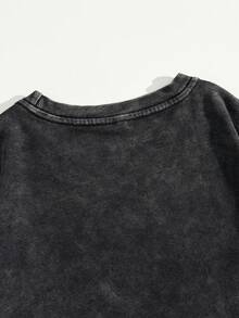 Men's Washed Black Short Sleeve T-Shirt, Vintage Dark Tone Minimalist Dystopian Style, Suitable For Casual Wear, School And Daily Life - Black - View 8