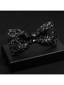 1 Crystal Tie, Rhinestone Men's Banquet Tie, Super Sparkling Artificial Diamond Wedding Groom's Tie, Suitable For Daily Travel, Commuting, Travel, Wedding Dress, Suitable For Valentine's Day And Mother's Day Gifts, Very Suitable For Holiday Gifts And Women's Gifts - 黑色 - 查看 3